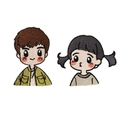 Cartoon couple embroidery patches featuring a boy in green jacket and twin-tail girl - Cute Couple Embroidery Patch 2#