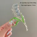 Lake blue lily of the valley hair claw clip with silver metal body, 11.9cm length - G57 Lake Blue Lily of the Valley