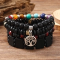 Bohemian multi-layer wooden bead bracelet set featuring chakra stones and a tree of life charm - Tree of Life 4-piece Set
