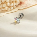 Delicate clover cartilage stud earring with pink, blue, yellow and white zircons - Colorful Four Leaf Clover Flower