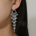 Élégantes boucles d'oreilles pendantes en argent avec pampilles en strass pour la mariée - Style Gland Long Argent (DTE1616626S)