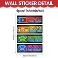 Détails des stickers muraux gaming en PVC avec manettes néon et citations - Rappel des Habitudes de Vie (CT24Y11563T_R) / 4 pièces/ensemble