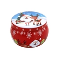 Red Christmas tin jar with Santa and reindeer patterns for candles and gifts - D221-Santa Claus Red