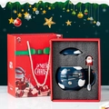 Blauwe kerstboom keramische mok set met lepel en rode cadeautas in feestelijke sfeer - Geschenkdoos / Blauw