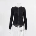 Elegant slim-fit black pleated long sleeve shirt with flared cuffs and wavy hem - S / Black