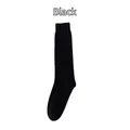 Classic solid black calf-length cotton socks with ribbed cuffs for casual daily wear - One Size / Black