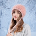 Pink plush crochet knit hat with colorful polka dots and stylish tassels for winter - Pink