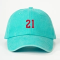 Unisex washed mint green baseball cap with red 21 embroidery for outdoor leisure - One Size / Lake Blue
