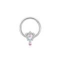 Dettaglio dell'anello da naso argento con opale bianco e ciondolo cuore in gemma rosa - Anello Naso Pietra di Luna Retro Argento (#13)