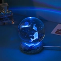3D dolphin crystal ball night light on astronaut lunar base with glowing blue LED light - Dolphin Couple-6cm Ball