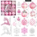 45-piece pink and white Christmas ornament set including glitter reindeer and snowflakes - New MJBK04 Pink White Reindeer