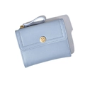 Short tri-fold pale blue leather wallet for women with golden rose decorative clasp - Blue