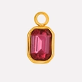 Detail of rose red rectangular crystal pendant in gold stainless steel setting - Gold/Rose Red