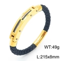 Men's titanium steel bracelet with gold finish, sparkling crystals and black woven band - 21.5cm Fiber Style Gold Color