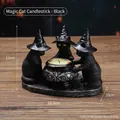 Halloween black magic cats resin candle holder with wizard hats for home decor - Black Magic Cat Candle Holder