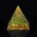 Handmade Orgone pyramid with green crystal gravel, copper coil, and gold foil base - Peridot