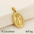 Golden Virgin Mary oval pendant 23x14mm in stainless steel with religious relief carving - Gold Medium Oval Miraculous Medal (KP100393-Z)
