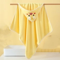 Detail of yellow coral fleece hooded baby towel with cute animal face embroidery - Yellow Bear