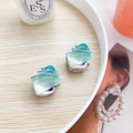 Mini shell-shaped hair claw clips with blue-white marbled acetate finish for girls - Cyan Conch (Pair)