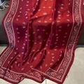 Dark red paisley silk satin scarf with white floral print and elegant glossy drape - Red