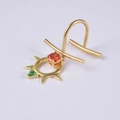 Golden U-shaped non-piercing lip ring with orange stone and green triangle pendant - Sun Flower Pendant / Gold