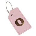 Pink PU leather luggage tag with gold letter O and silver buckle for suitcases - Letter O