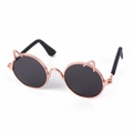 Rose gold cat ear sunglasses for pets with vintage black round lenses and metal frame - Cat Ear Style Black