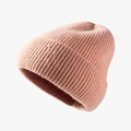 Pink ribbed knit beanie with cuffed design for winter warmth and outdoor fashion - One Size / Pink