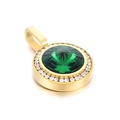 Pendente in acciaio al titanio dorato con grande pietra verde e contorno di cristalli - Stile Verde Oliva Oro (KP100768-K)