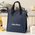 Dunkelblaue isolierte Lunchtasche mit stabilen Griffen und weißem Healthy Lifestyle Aufdruck - Marineblau
