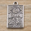 Zinc alloy silver tarot pendant featuring La Luna moon design on light wood background - The Moon-Antique Silver