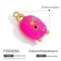 Rose red stainless steel oval pendant with gold trim and geometric colorful inlay - PJ92409A-Magenta Oval