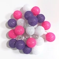 Pink purple and white cotton ball LED string lights for indoor festive room decoration - Pink Purple