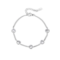 Silver stainless steel chain bracelet with five heart-shaped cubic zirconia stones - Silver-White Zirconia