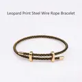 Adjustable leopard pattern woven bracelet with gold metal buckle and steel wire cord - 2mm Semi-finished (Single End Fixed) / Black Gold-16