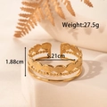 Adjustable golden double-layer stainless steel bangle with hammered leaf pattern - Double Layer Wave Ring Style (YB-085)