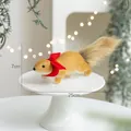 Brown flocked foam squirrel with red bow and fluffy tail for Christmas tree decoration - Large Brown Squirrel with Scarf Running