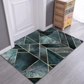Dark green marble pattern rectangular doormat with gold geometric lines on wooden floor - Deep Green Pattern