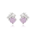 Elegant silver earrings featuring a round purple gemstone surrounded by white zircon accents - E2544 Platinum Purple+White Zircon