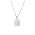 Minimalist silver necklace featuring rectangular white mother of pearl pendant with letter O - Letter O