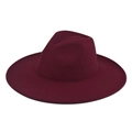 Detail of burgundy wool felt wide brim hat featuring a decorative metal chain strap - Adult 57-60cm / Burgundy