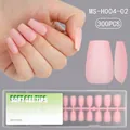 Matte light pink soft gel coffin nail tips kit with 300 pieces in 15 sizes - 300 Pcs / Short Trapezoid 02 (MS-H004-02)