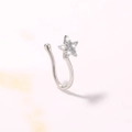 U-shaped faux nose ring with a silver star pendant and sparkling cubic zirconia stones - SE1440 Silver Star