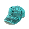 Détail d'une casquette turquoise à motif léopard en sergé de coton délavé résistant - M (56-58cm) / Cyan