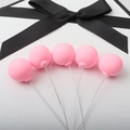Pink clay balloon cake toppers with black ribbon bow and silver wire stems for party - Single Piece / Pink Single Ball