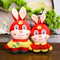 Peluche di coniglio rosso dello zodiaco cinese 2023 con ricamo festivo Fu giallo - Coniglio Umanoide