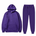 Deep purple hooded sweatshirt and drawstring jogger set in soft fleece fabric, size M - Purple