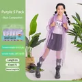 Child purple portable raincoat 5-pack for outdoor travel heights 100 to 150 cm - Set / Kids Taro Purple