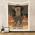 Detail of The Tower tarot tapestry with black cat design on a textured wall background - 73X95CM (Brushed Fabric) / The Tower (GT220808)