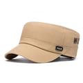 Khaki cotton cadet cap with 'WI' embroidery and side patch for casual outdoor wear - Adjustable / Khaki